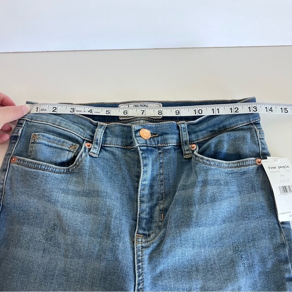 Free People Womens Great Heights Skinny Jeans Frayed Hem Blue - Picture 7 of 13